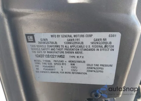 2002 GMC Envoy Slt from USA, damaged, VIN 1GKDT13S122114452